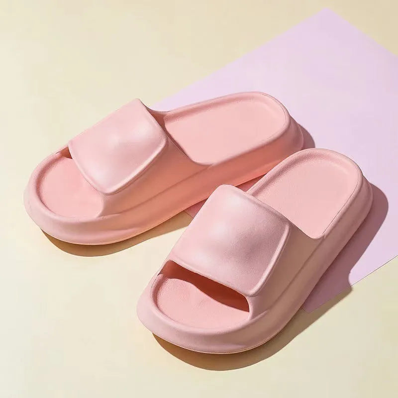 EVA flip-flop slippers with a non-slip sole pattern, shown in multiple colours including black, pink, and white.