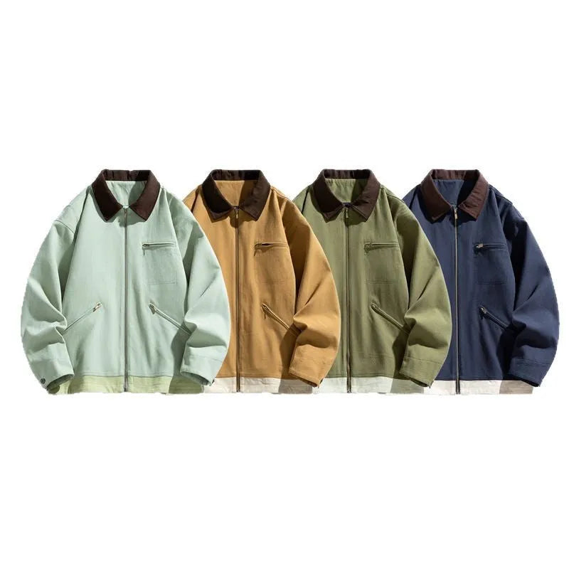 Men's loose fit Korean style jacket with contrast lapels and side seam pockets in mint green colour