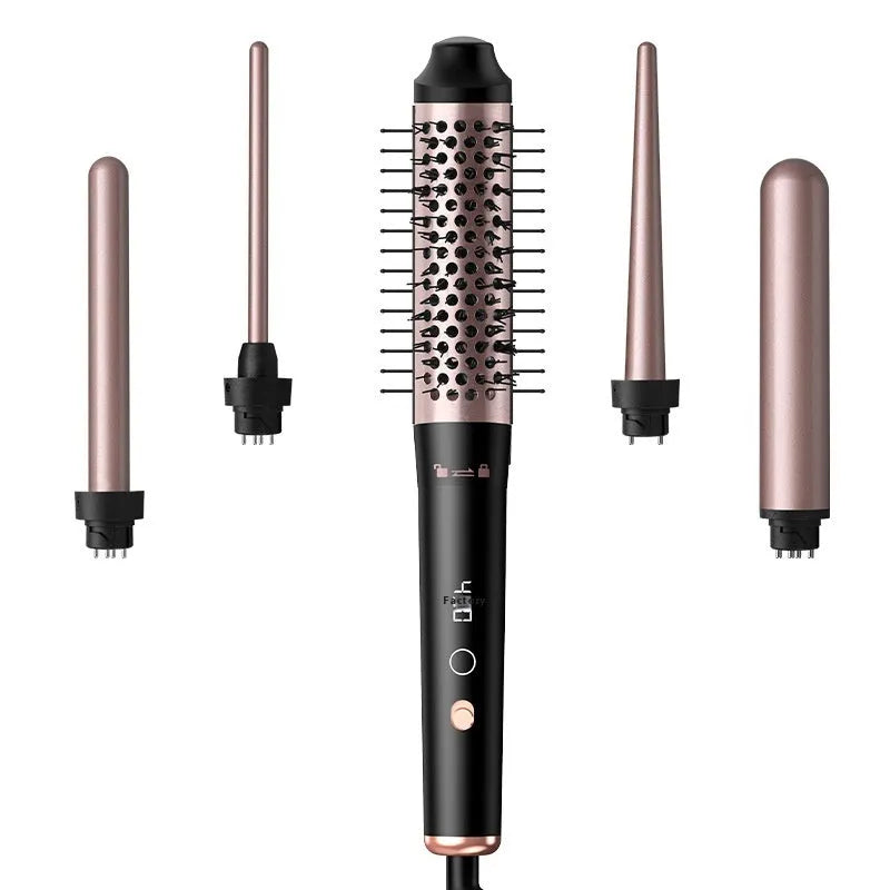 Rose gold automatic hair curler with large wave barrel and three headbands