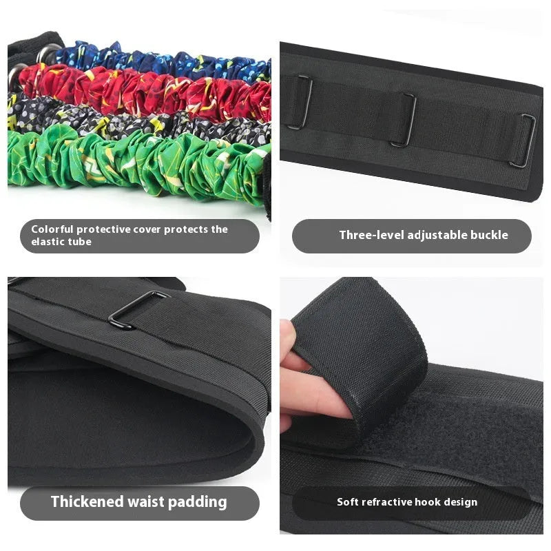 Fitness bounce chest expander elastic resistance band with colour-coded sleeves indicating 100-300 pound resistance levels