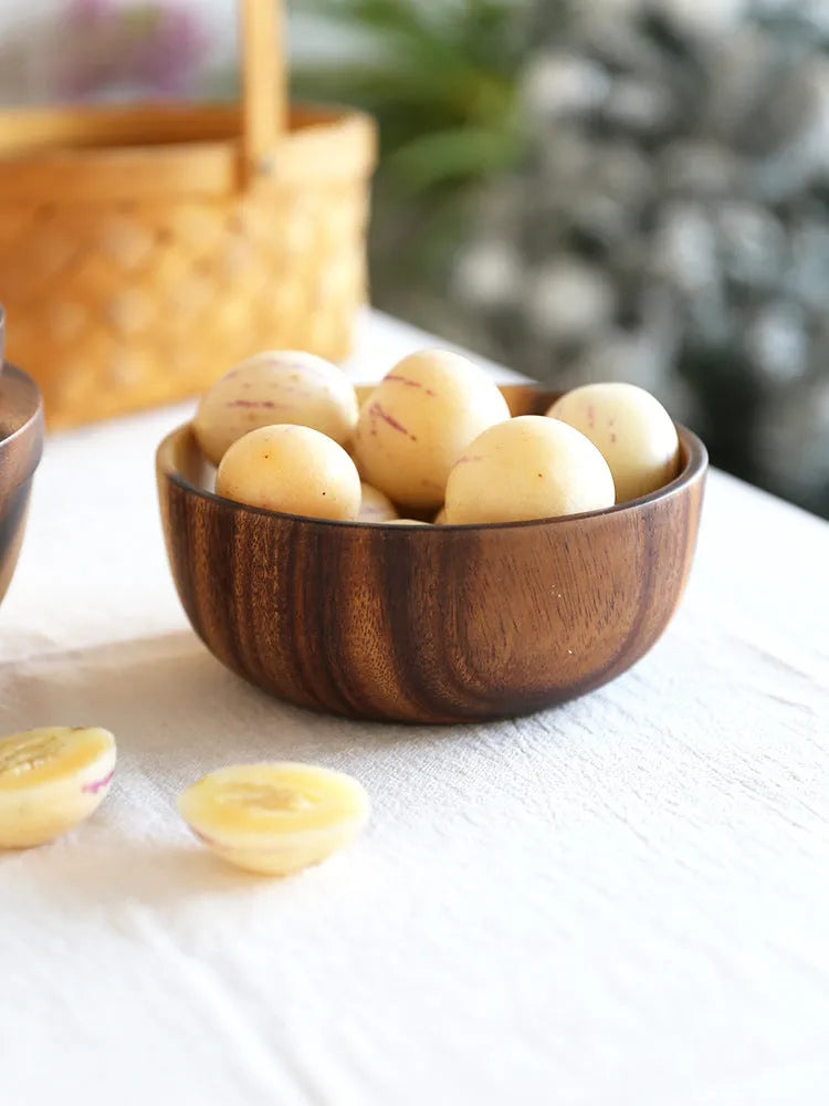 Natural wooden bowl handmade Japanese style brown fruit salad bowl available in sizes 8x6cm to 26x8cm