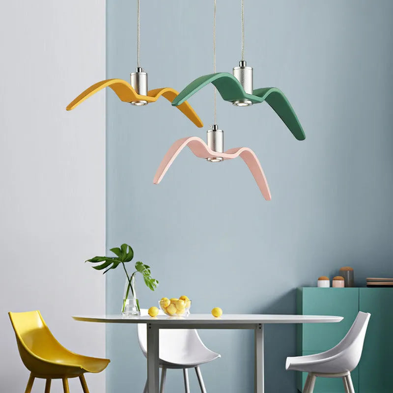Nordic style post-modern LED chandelier in a macaron colour option, showing one of three available model designs.