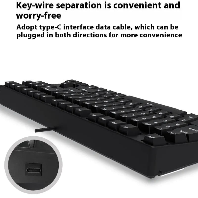87 key wired mechanical keyboard with hot-swappable switches showing dual-colour keycap theme on metal body