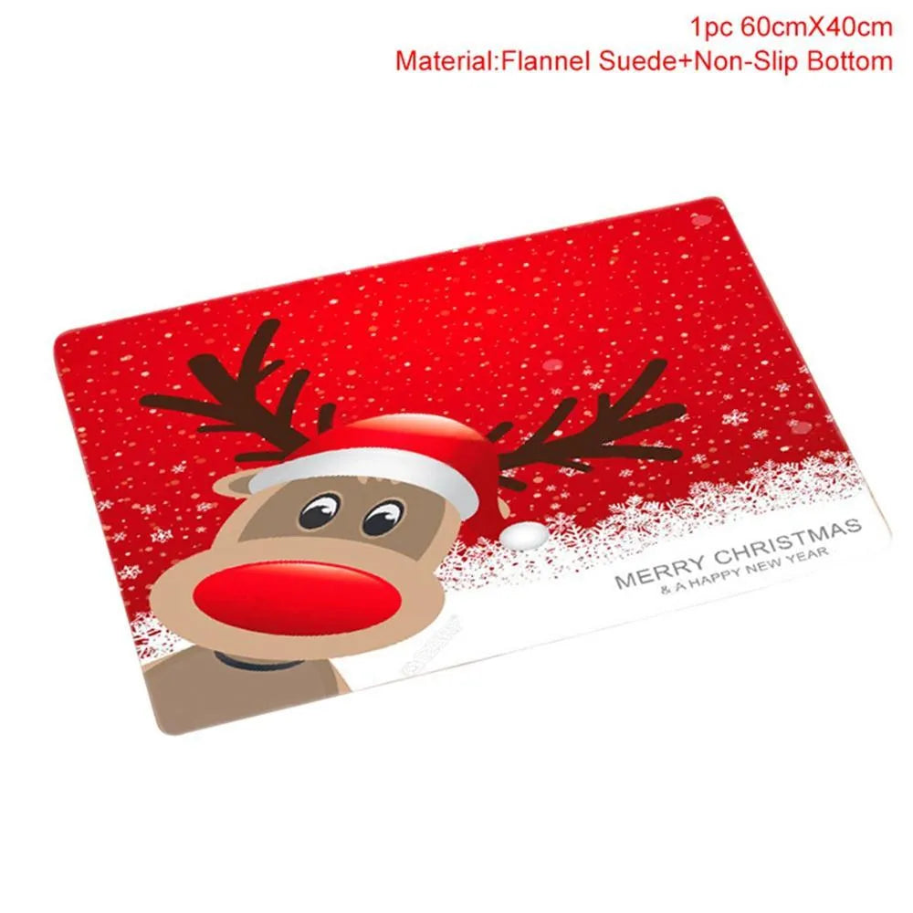 Christmas bathroom decoration set with flannel toilet cover, floor mat, and shower curtain in Santa design