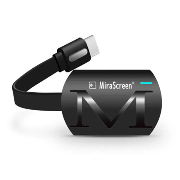 Black HDMI dongle for wireless smartphone to TV screen mirroring with 1080p output