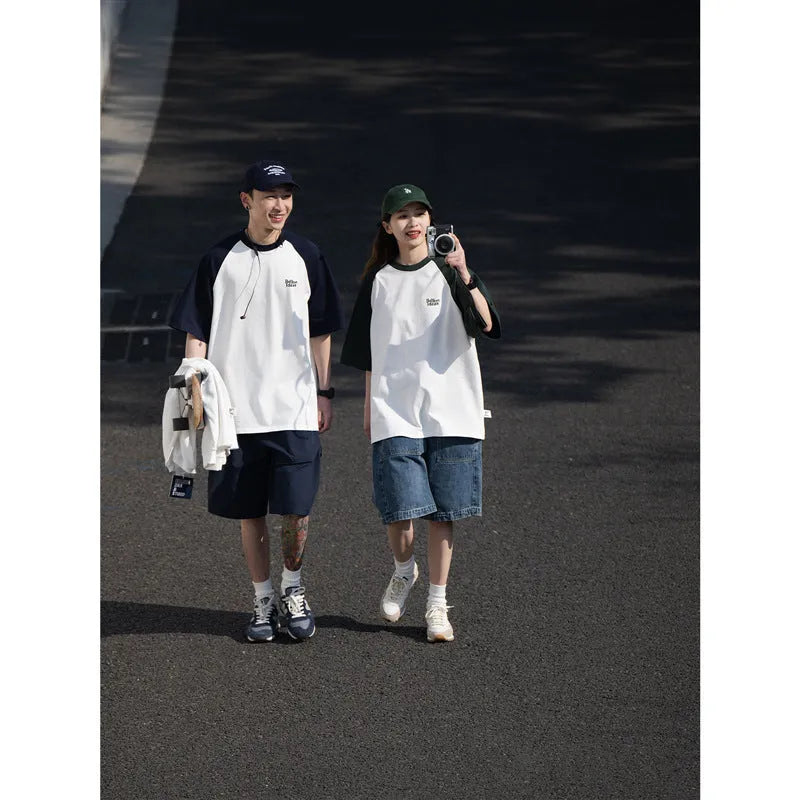 Japanese style casual t-shirt with raglan sleeves in loose pullover fit