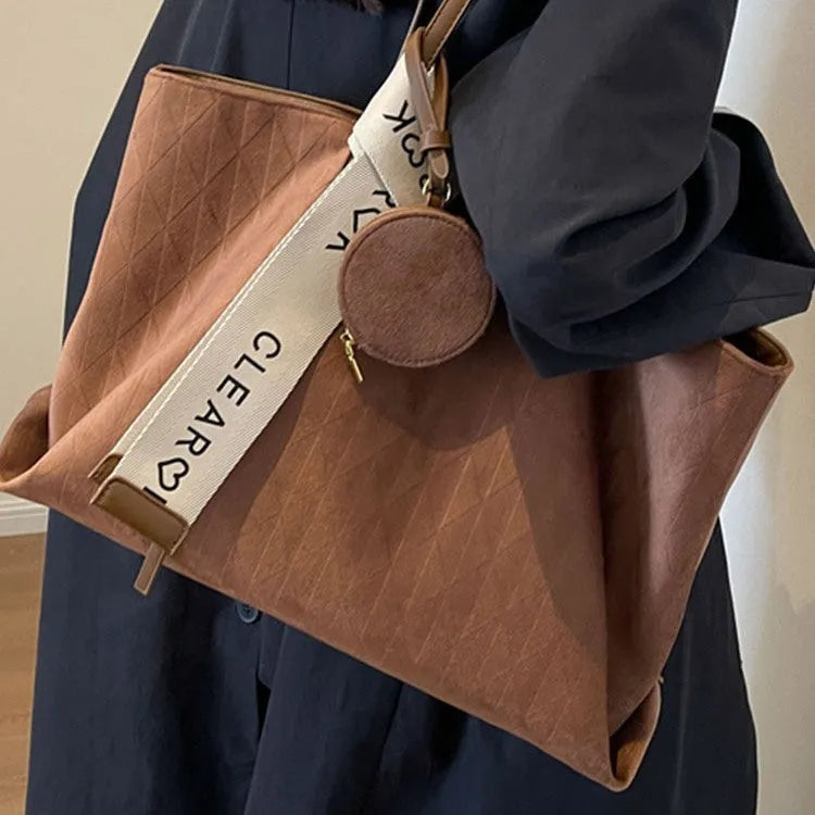 Large capacity casual tote shoulder bag in soft polyester with horizontal square shape