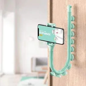 Flexible rubber phone bracket with suction cup showing 360° rotation capability