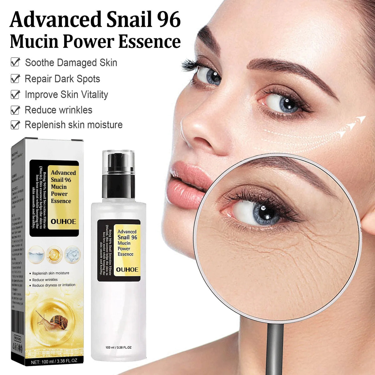 100ml snail collagen facial serum bottle with original formula for hydrating and brightening skin