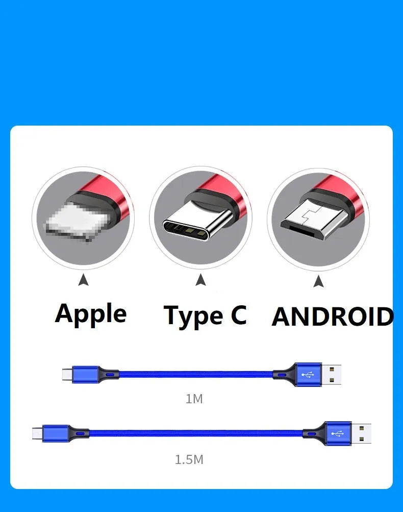 2m long USB to Type-C mobile phone charging cable in multiple colour options