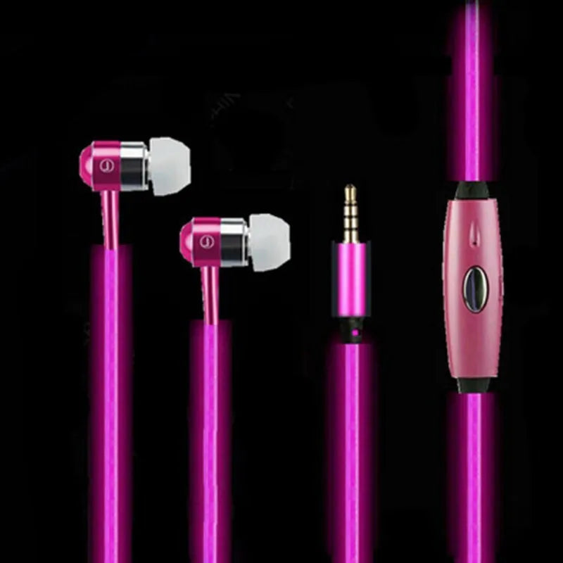 Magic Light LED earphones with illuminated cable and aluminium earpieces, showing blue colour variant.