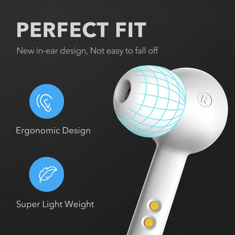 Black and white TWS wireless Bluetooth earbuds with an IPX5 waterproof rating.
