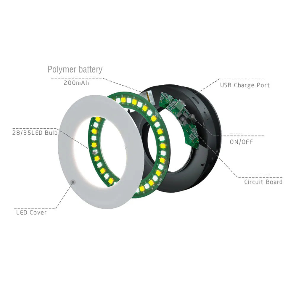 Black LED ring light for mobile phone photography with USB cable