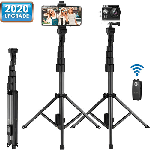 Black aluminium selfie stick tripod for iPhone photography with telescopic sections