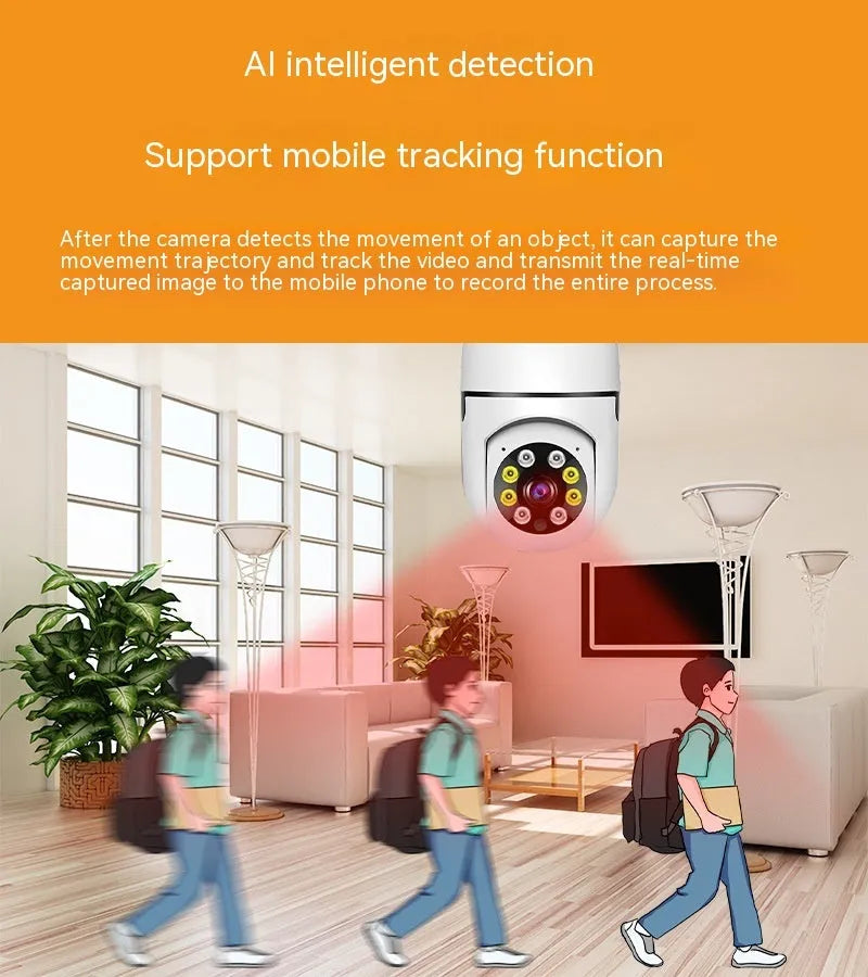 Wireless WiFi bulb security camera with plastic and metal construction measuring 5x12cm