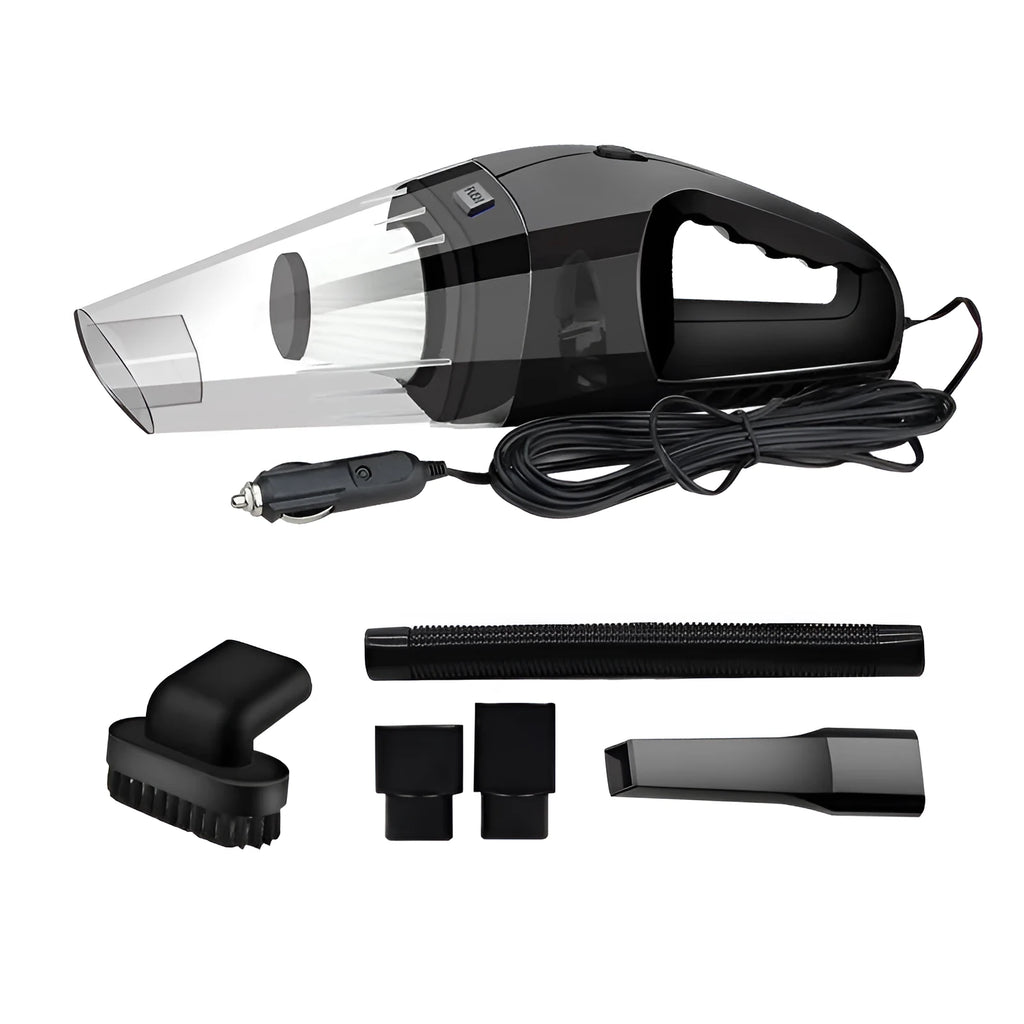 Portable orange handheld car vacuum cleaner with nozzle attachments