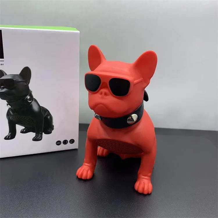 Mini full body bulldog-shaped Bluetooth speaker in black, red, or white colour.