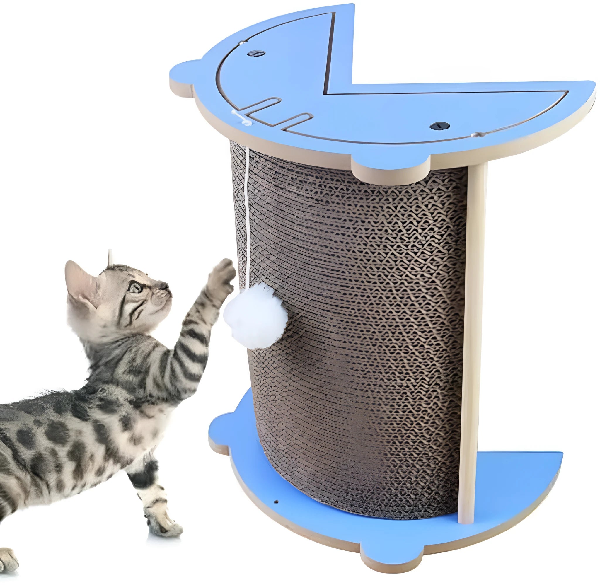 Cat corner scratching pad with hanging ball mounted on wall for furniture protection