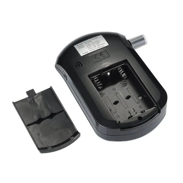 Black portable breath alcohol tester with digital display and mouthpiece