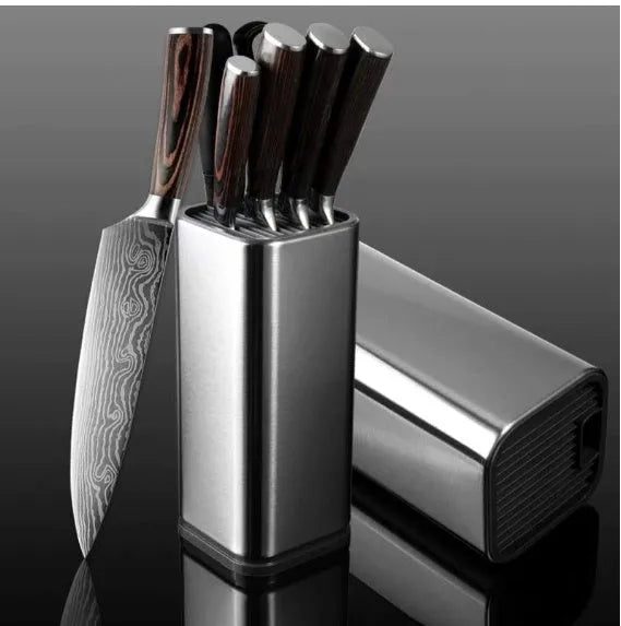 Black and white multifunctional kitchen knife holder with storage bucket and detachable draining base