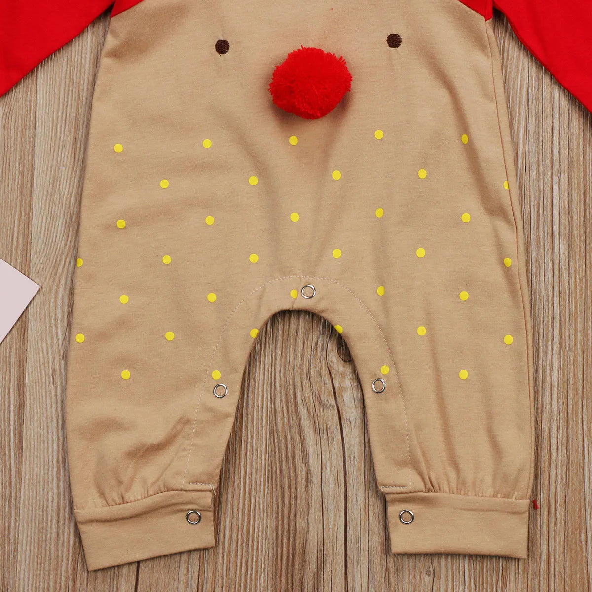Christmas deer romper in red, long sleeve cotton unisex baby outfit for autumn and spring, sizes 70-100