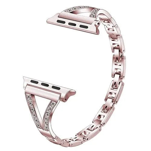 Stainless steel smartwatch strap with diamond studs in multiple colour options for 38-44mm devices