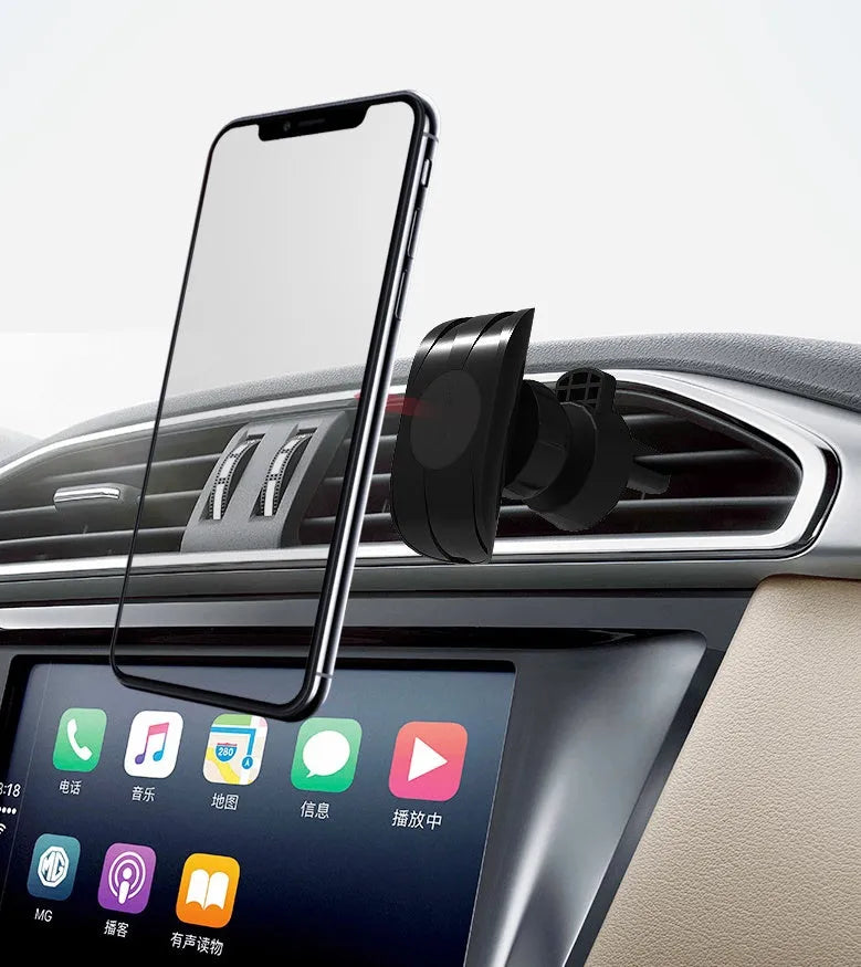 Glory black car phone holder mounted on a vehicle air vent holding a smartphone