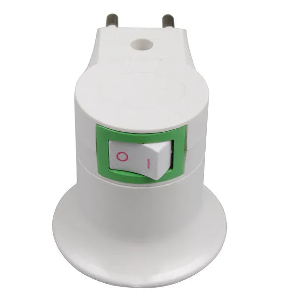 White E27 screw lamp holder adapter with switch for wall socket installation