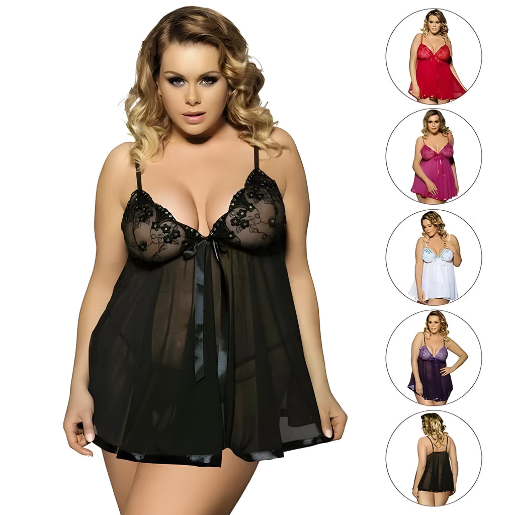 Women's purple mesh lace sleepdress with seamless construction on mannequin