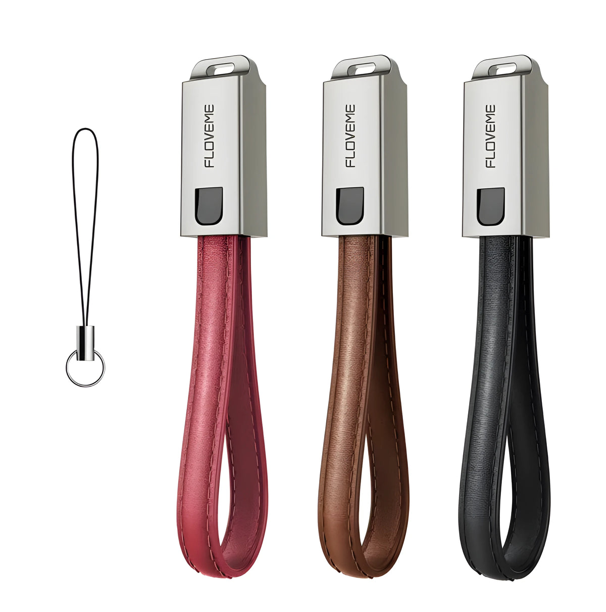 20cm leather iPhone charging cable with zinc alloy lightning connector in three colours
