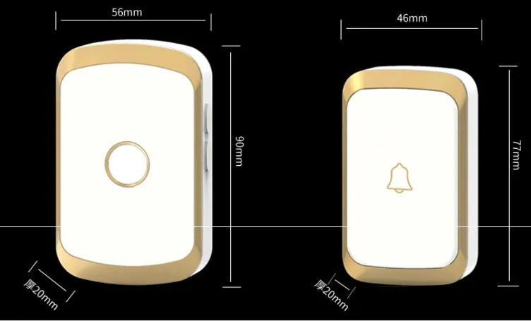 White wireless plug-in doorbell receiver and push button with 300m range and 36 melody choices.