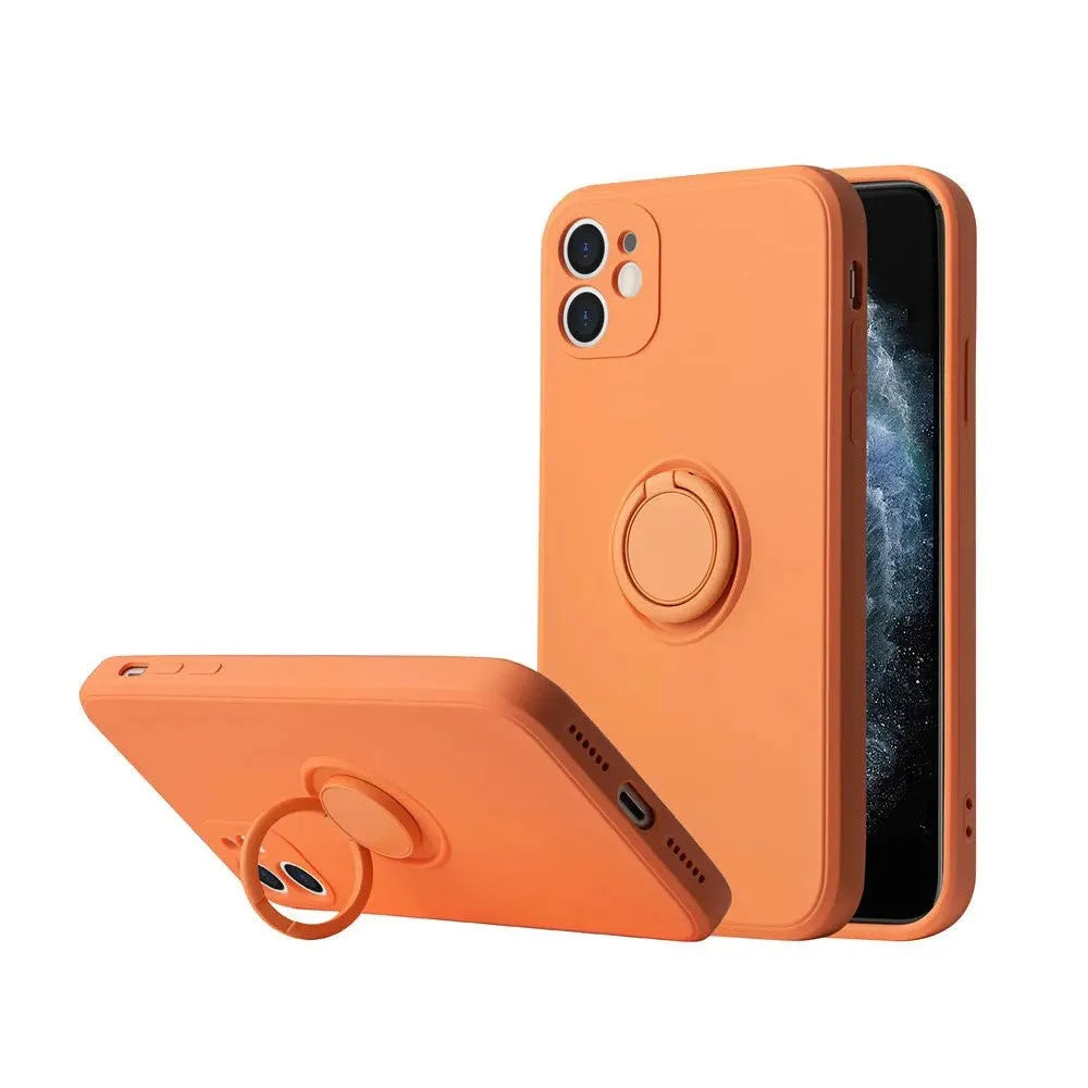 Liquid silicone iPhone case with built-in ring bracket in multiple colour options