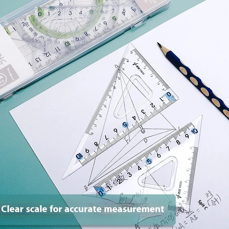 Youpai transparent acrylic ruler set with square and protractor in blue or black styles for drawing