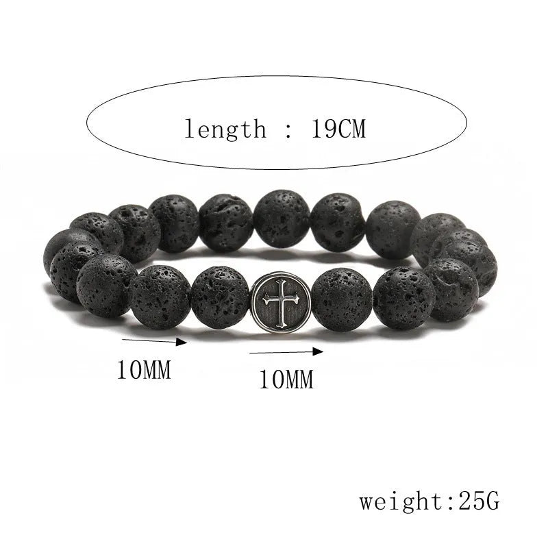 Volcanic brown agate geometric bead bracelet with stainless steel clasp