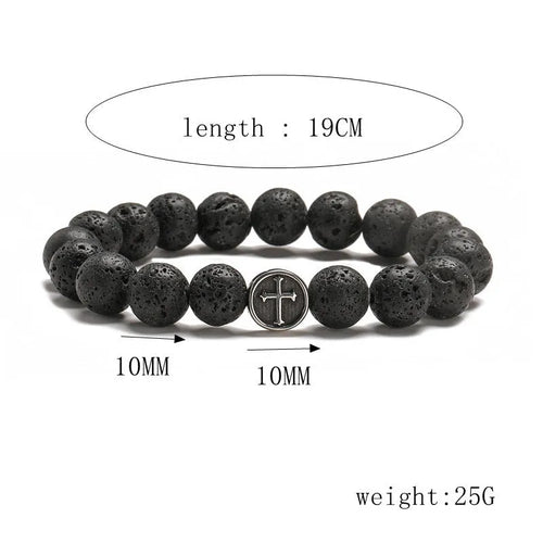 Volcanic brown agate geometric bead bracelet with stainless steel clasp