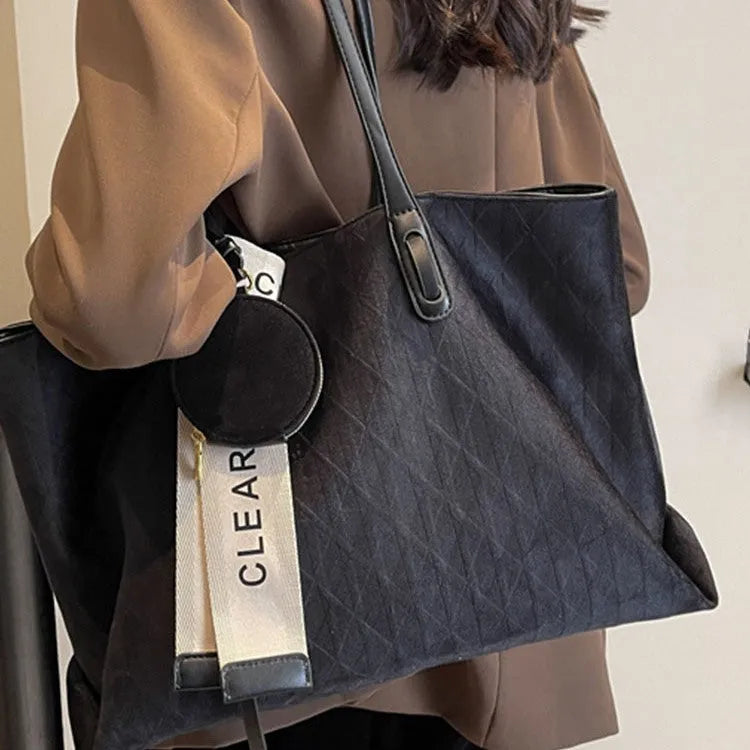 Large capacity casual tote shoulder bag in soft polyester with horizontal square shape