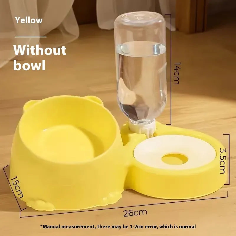 Grass green double bowl cat feeding basin with automatic drinker and ceramic base.