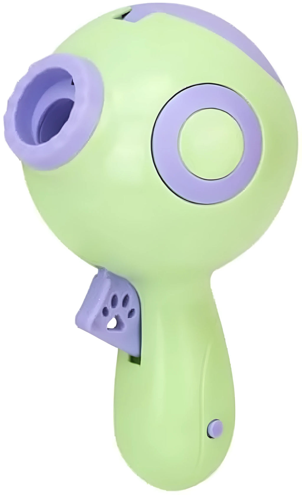 Green, orange, and pink interactive dog treat launcher toy for training and play.