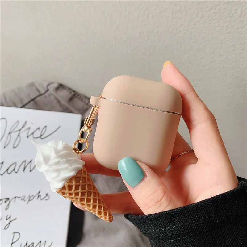 Silicone AirPods 2 case protector with Cylinder Ice Cream decorative design