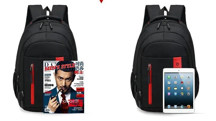Blue Oxford fabric backpack with side zipper pockets and thick shoulder straps