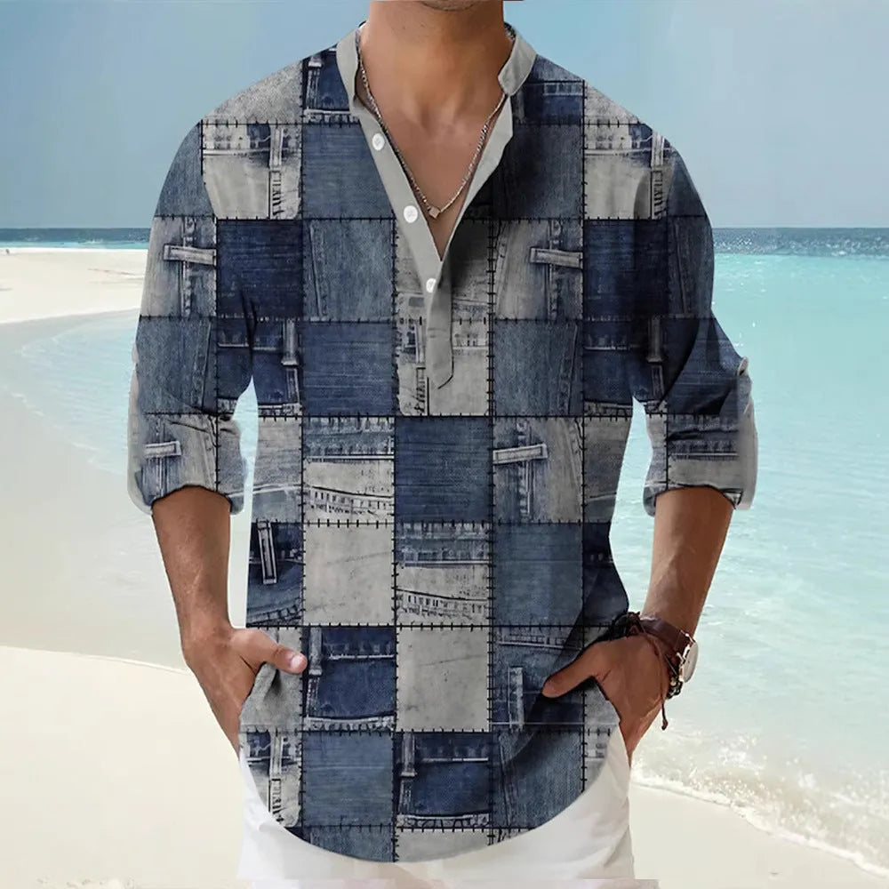 Thin casual striped long sleeve shirt in Hawaiian cardigan style made of polyester fibre