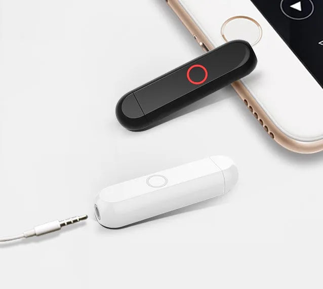 A1 Bluetooth audio receiver adapter with 3.5mm plug for wireless headphone conversion.