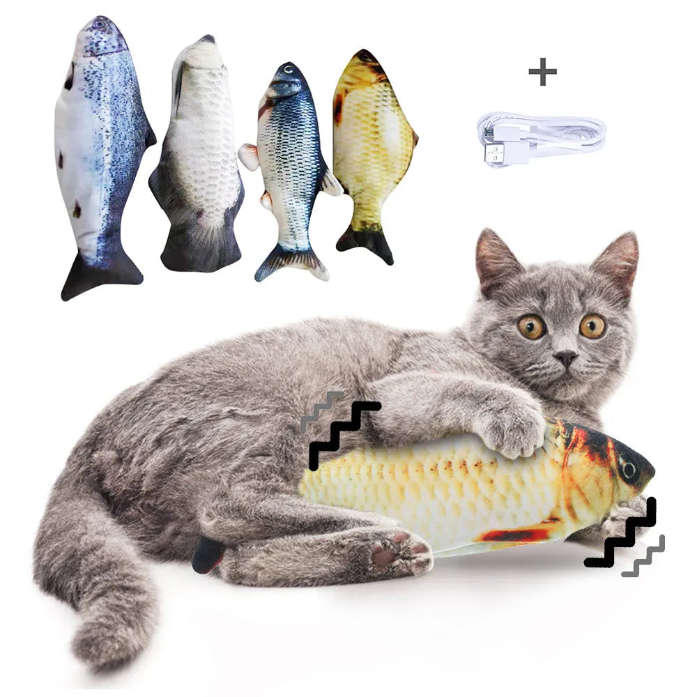 30cm multicolor electronic jumping fish cat toy with USB charging cable
