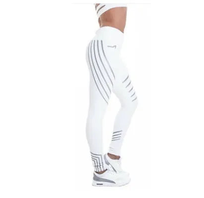 Women's milk silk workout leggings with glow print pattern in black and white colours