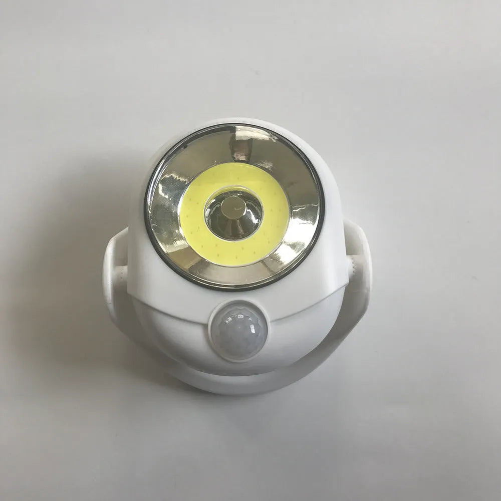 White Atomic Angel induction light unit with ABS plastic housing, showing compact size.
