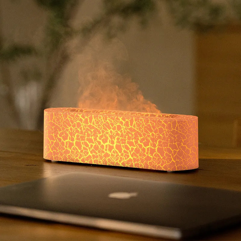 Square desktop aroma diffuser humidifier with colourful flame LED lighting effect