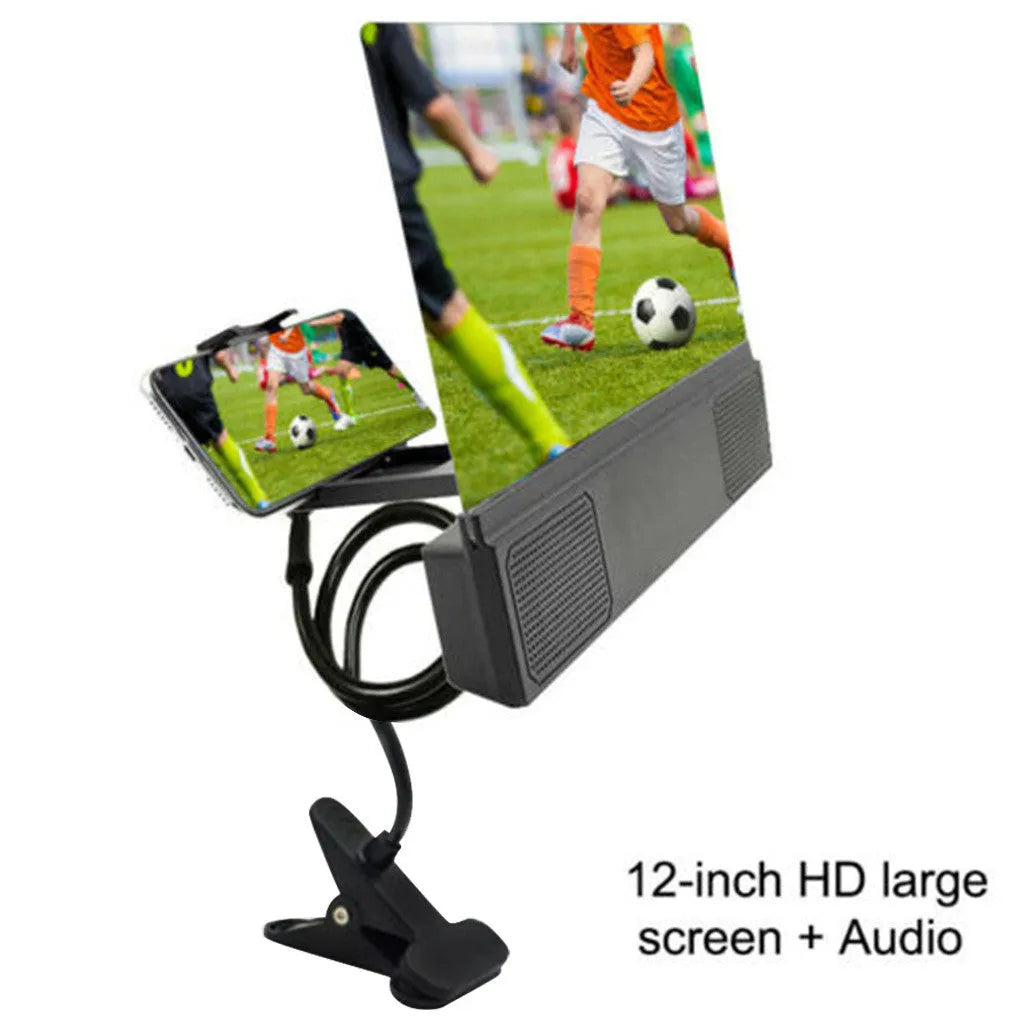 12-inch mobile phone screen amplifier with speakers and flexible gooseneck mount
