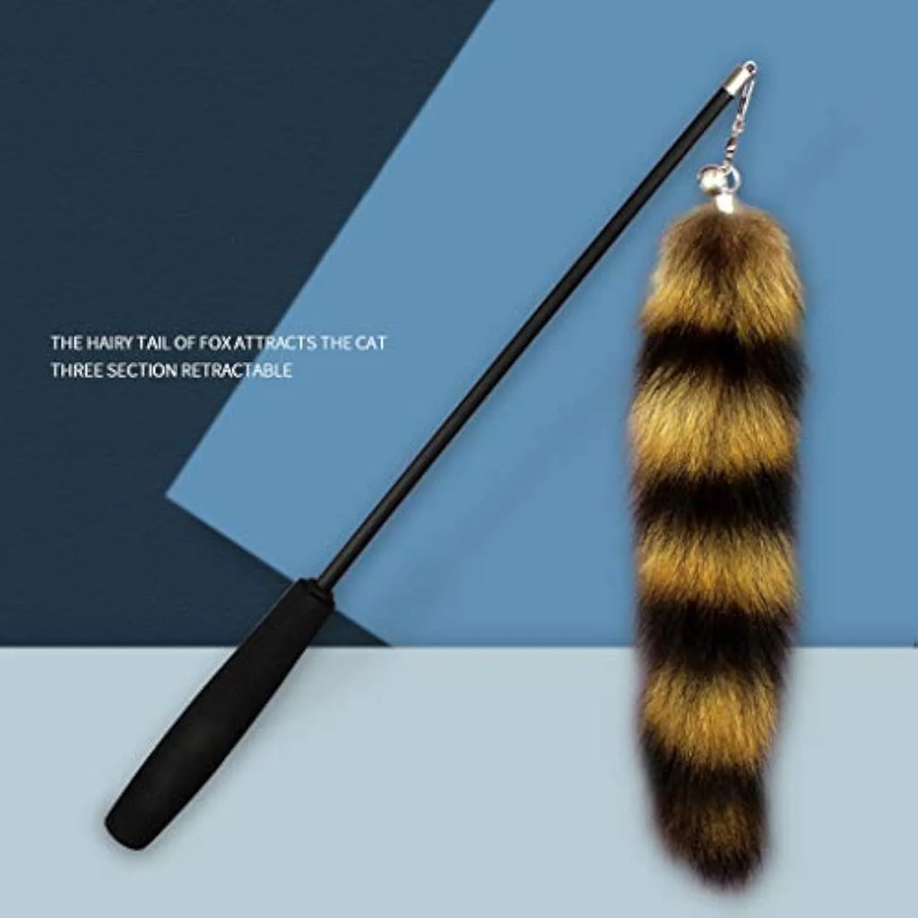 Black cat toy wand with long elastic string for interactive play with kittens and adult cats