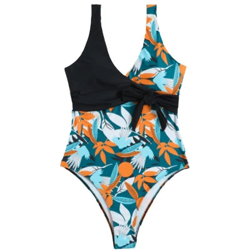 Women's high waist one-piece swimsuit with printed pattern in polyester fabric