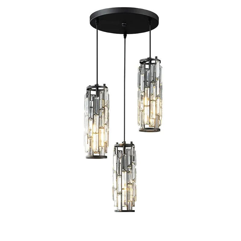 Industrial-style single head LED droplight in metallic finish with crystal design elements